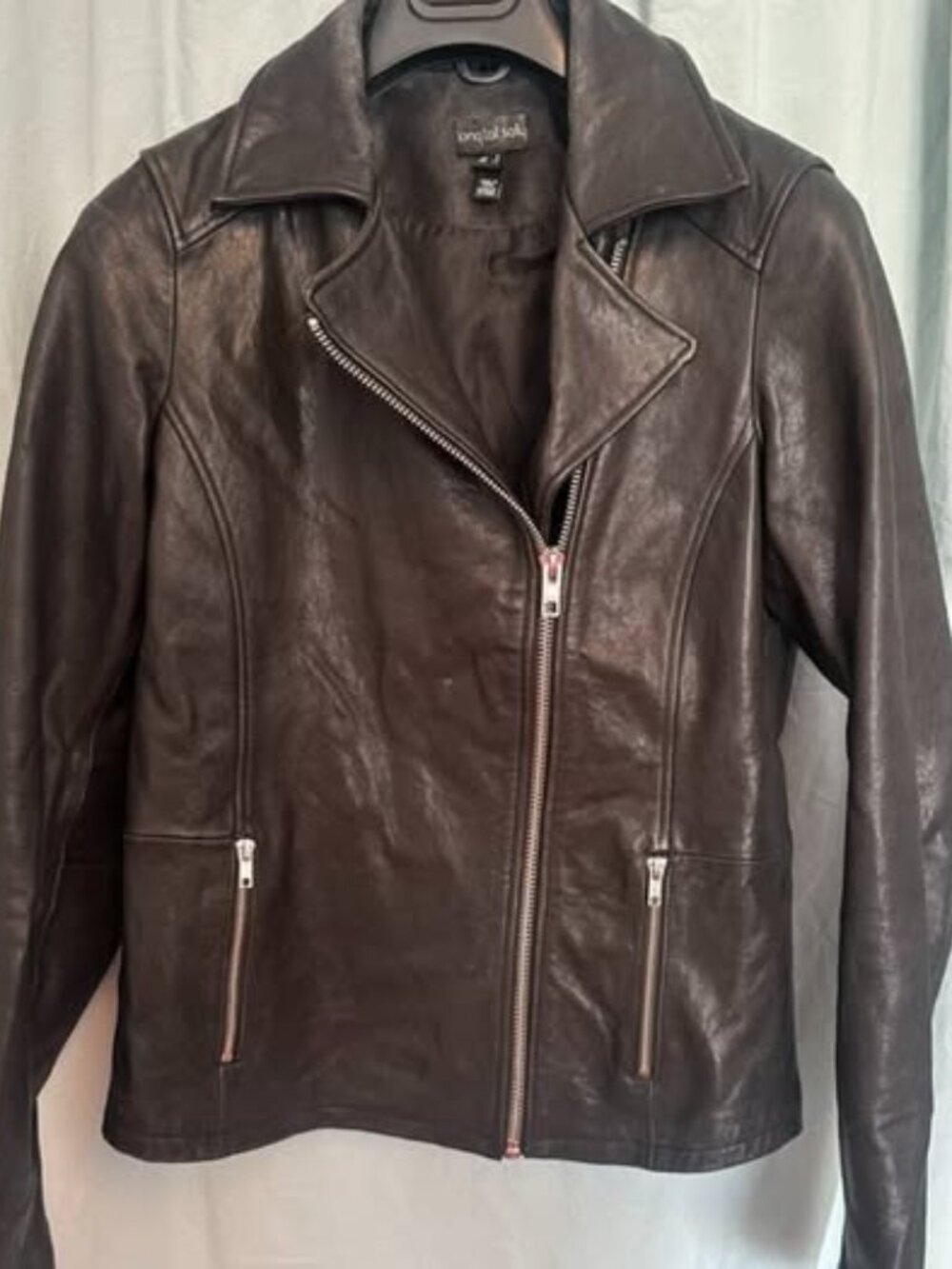 Long Tall Sally 100% Real Leather Motorcycle Biker Jacket Black Size 8 Tall